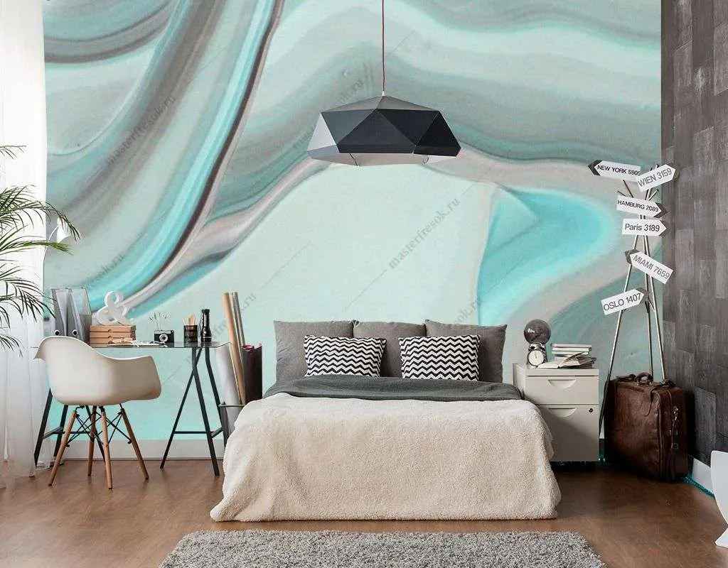Фотообои в интерьере бирюзовый флюид  9-1536 фото