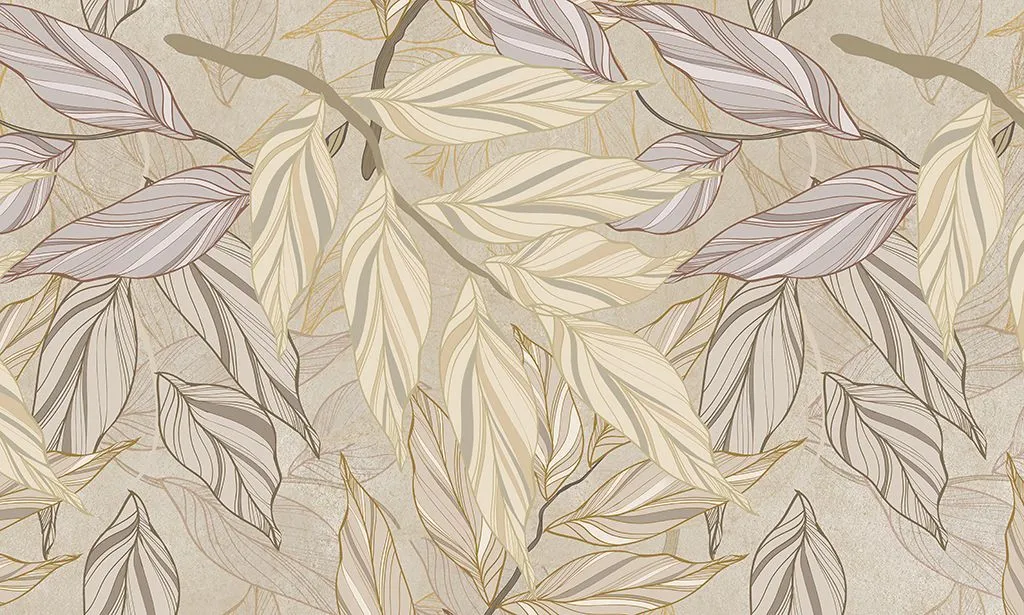 Фотообои в интерьере в спальню веточки с листьями  9-1975 фото