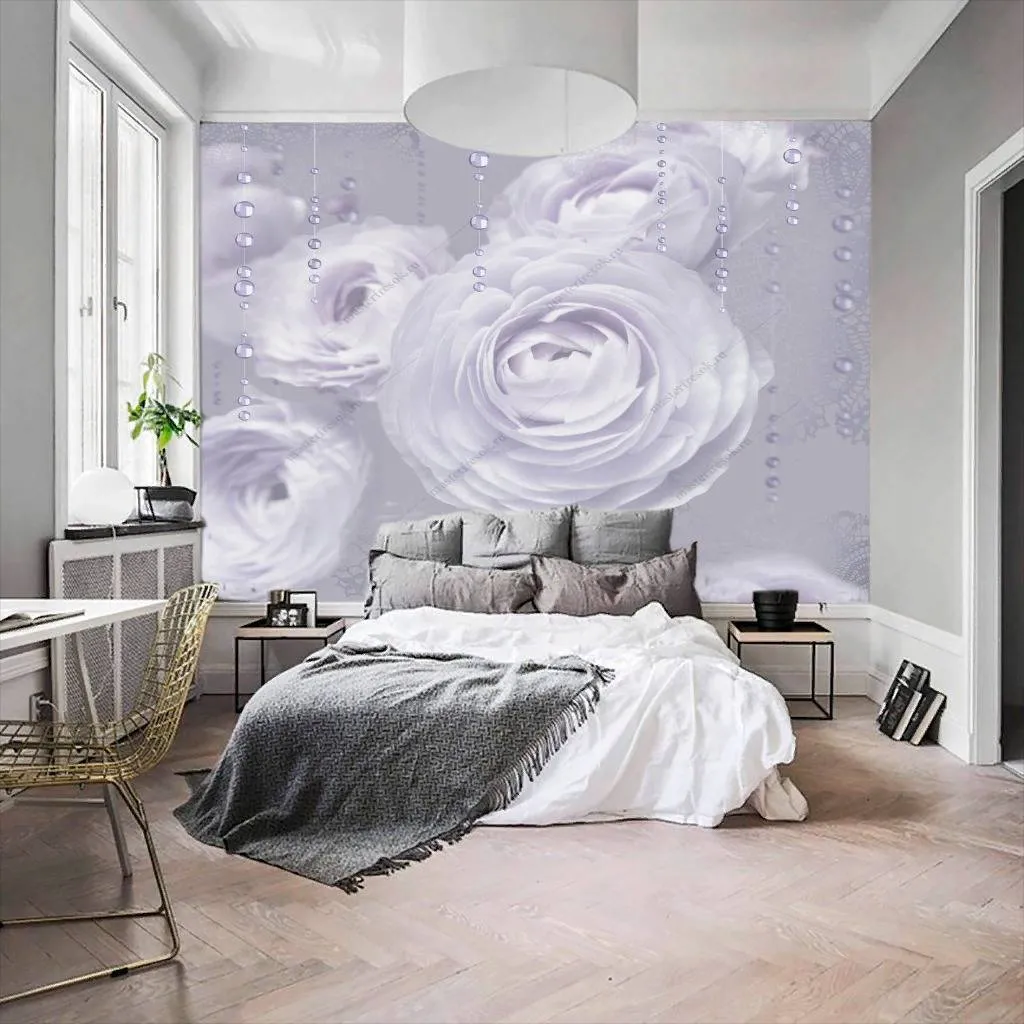 Фотообои в интерьере нежные розы  10-748 фото