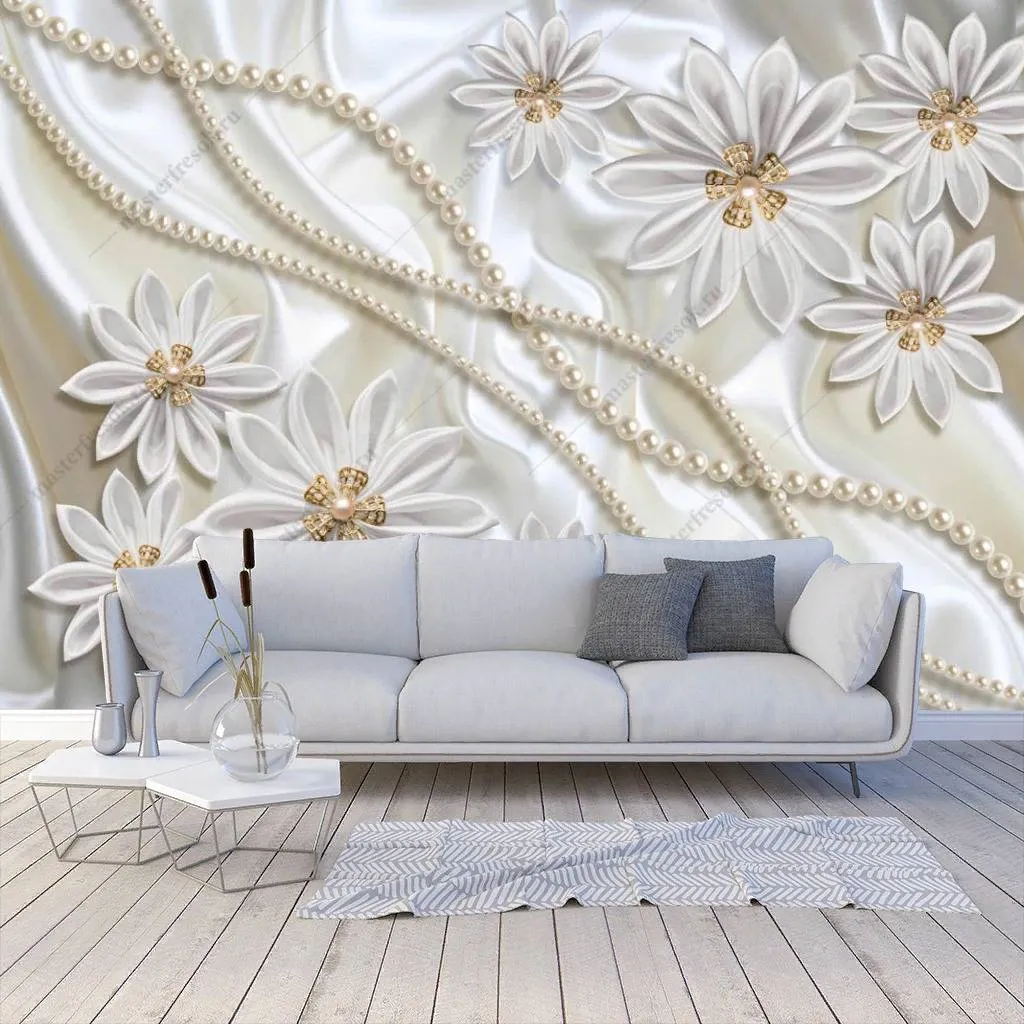 Фотообои в интерьере 3д белый жемчуг  10-857 фото