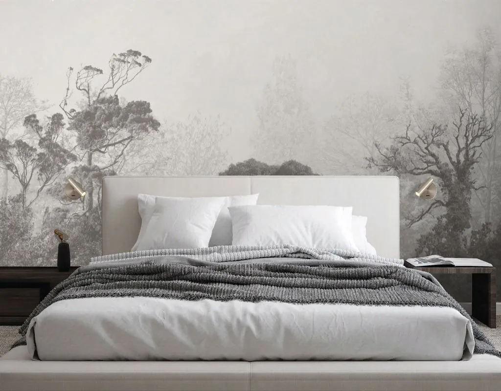 Фотообои в интерьере силуэт серого леса  9-2049 фото