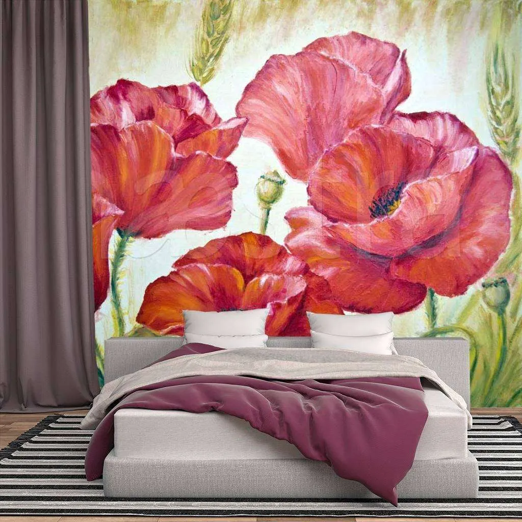 Фотообои Красный мак в поле  9-120