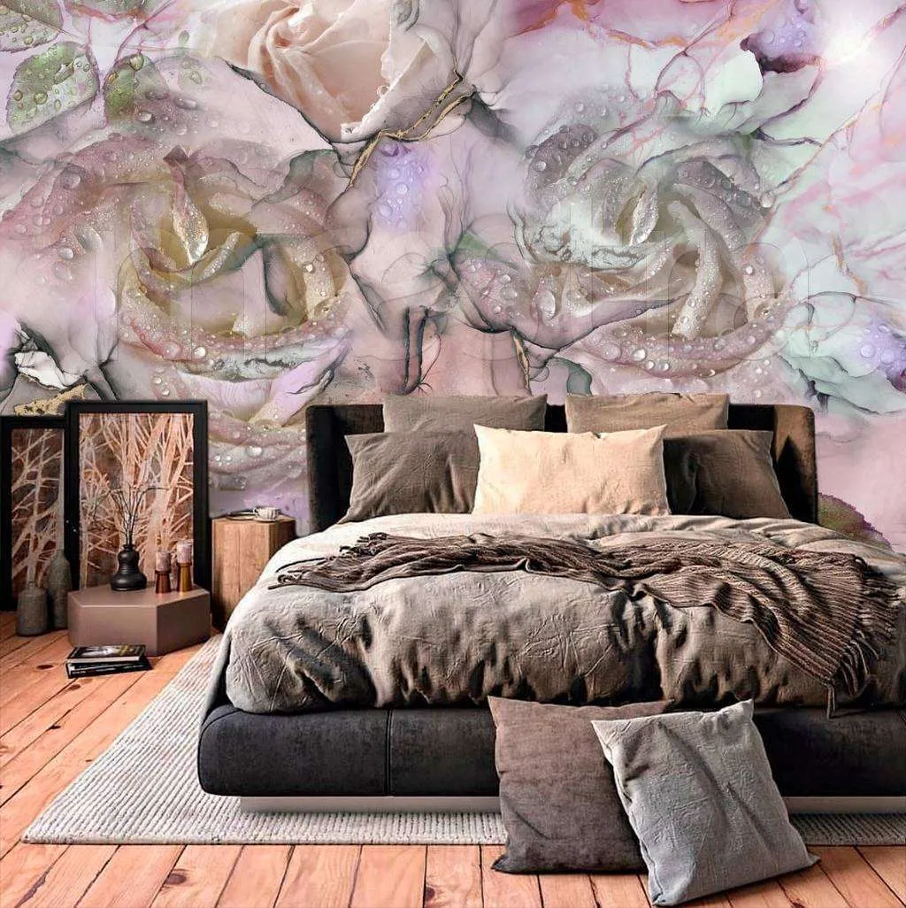 Фотообои в интерьере абстрактные розовые розы  7-925 фото