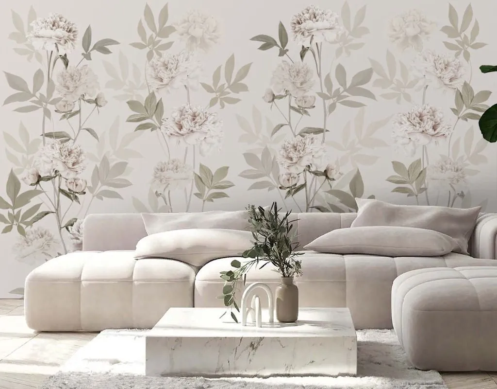 Фотообои в интерьере обои нежные пионы  13-744 фото