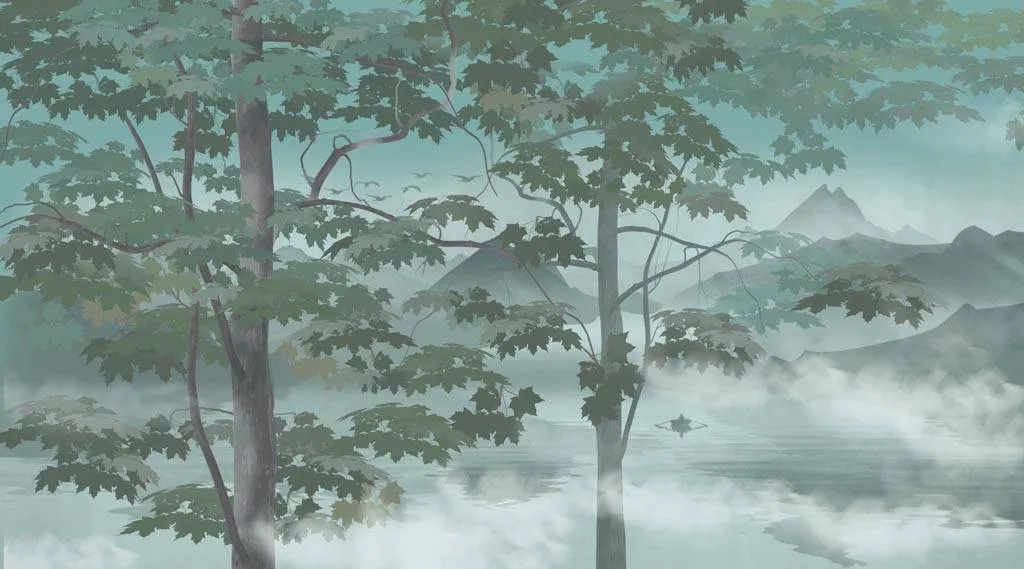 Фотообои в интерьере пейзаж туман и горы  13-289 фото