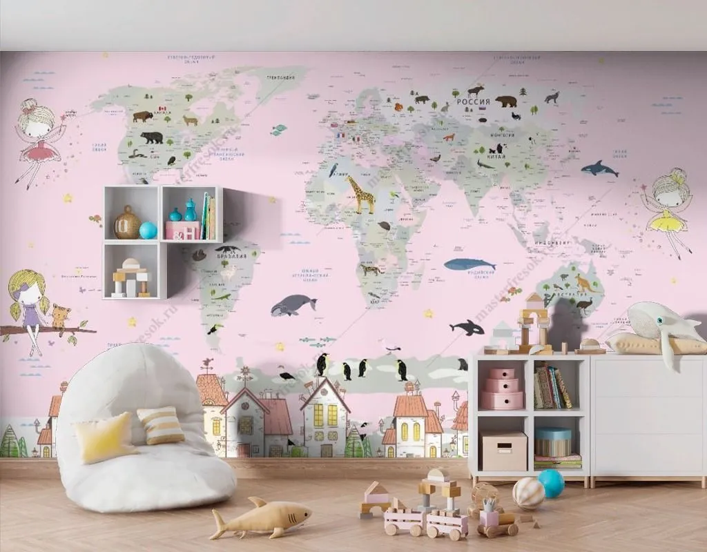 Фотообои Розовая карта с городком  14-539