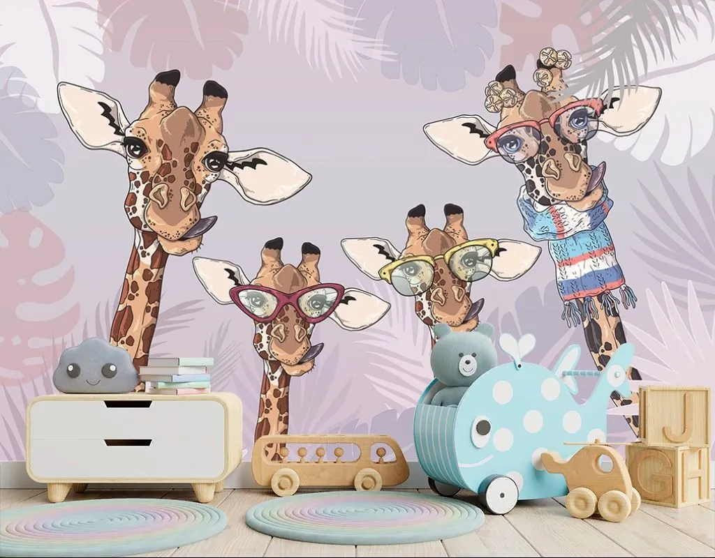 Фотообои в интерьере жирафы, веселая семейка  14-795 фото
