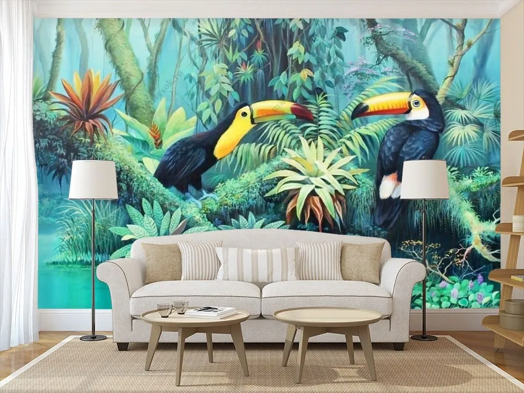 Фотообои в интерьере тропические птицы  14-561 фото