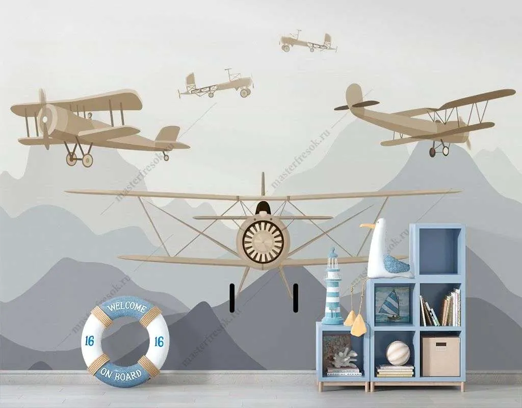 Фотообои в интерьере самолет над горами  14-498 фото