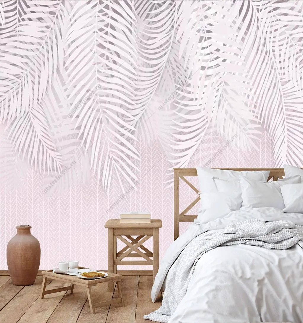 Фотообои в интерьере нежно-розовые перья  14-550 фото