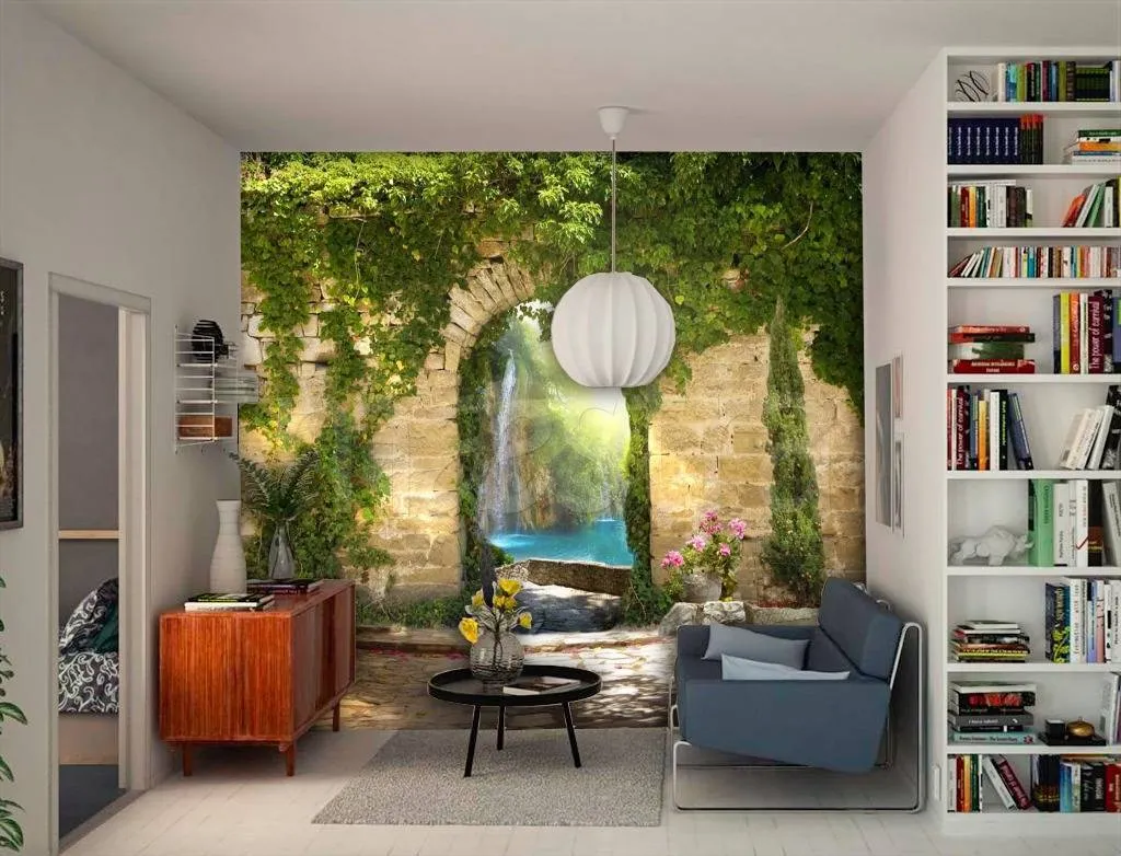 Фотообои в интерьере арка у водопада  5-161 фото