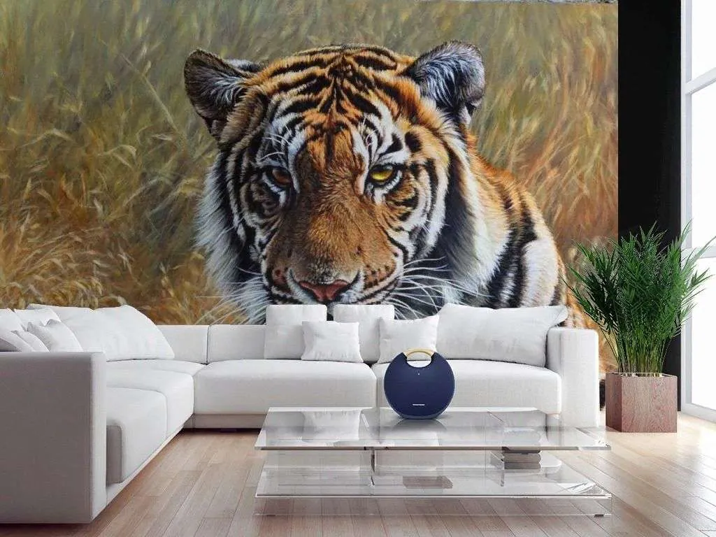 Фотообои в интерьере тигр в саванне  17-4422 фото