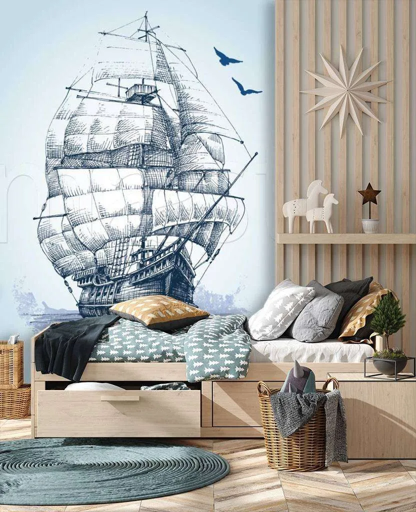 Фотообои Корабль в море акварелью  12-367