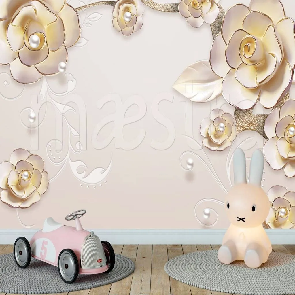 Фотообои в интерьере 3д розы золотые  10-594 фото