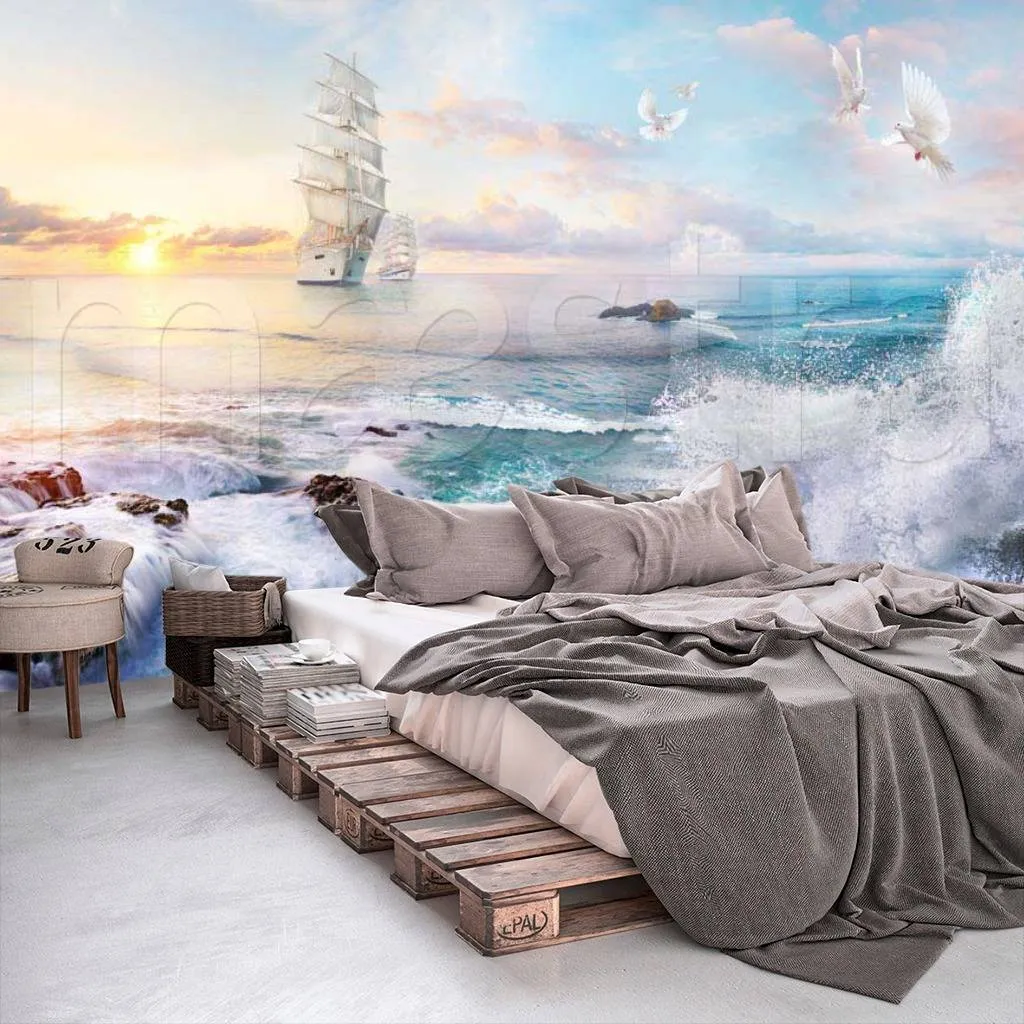 Фотообои в интерьере корабль на закате солнца  7-394 фото