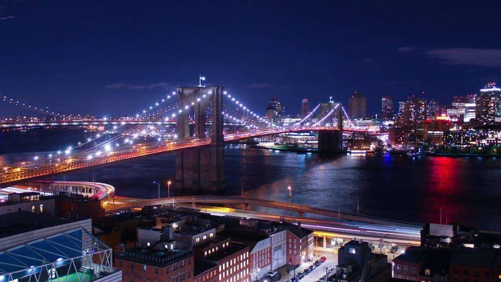 Фотообои в интерьере ночной бруклинский мост в синеве  9-848 фото