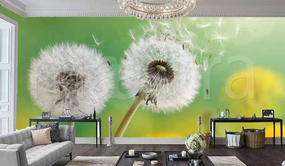 Фотообои Бесшовные обои на стену:  Белые одуванчики. Артикул: 10-067  