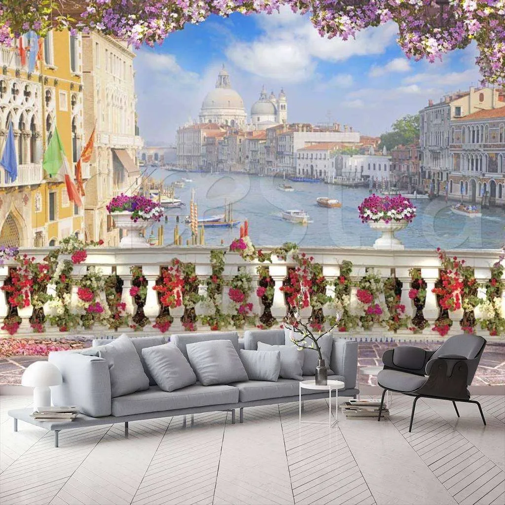 Фотообои в интерьере улица венеции в праздничный день  5-034 фото