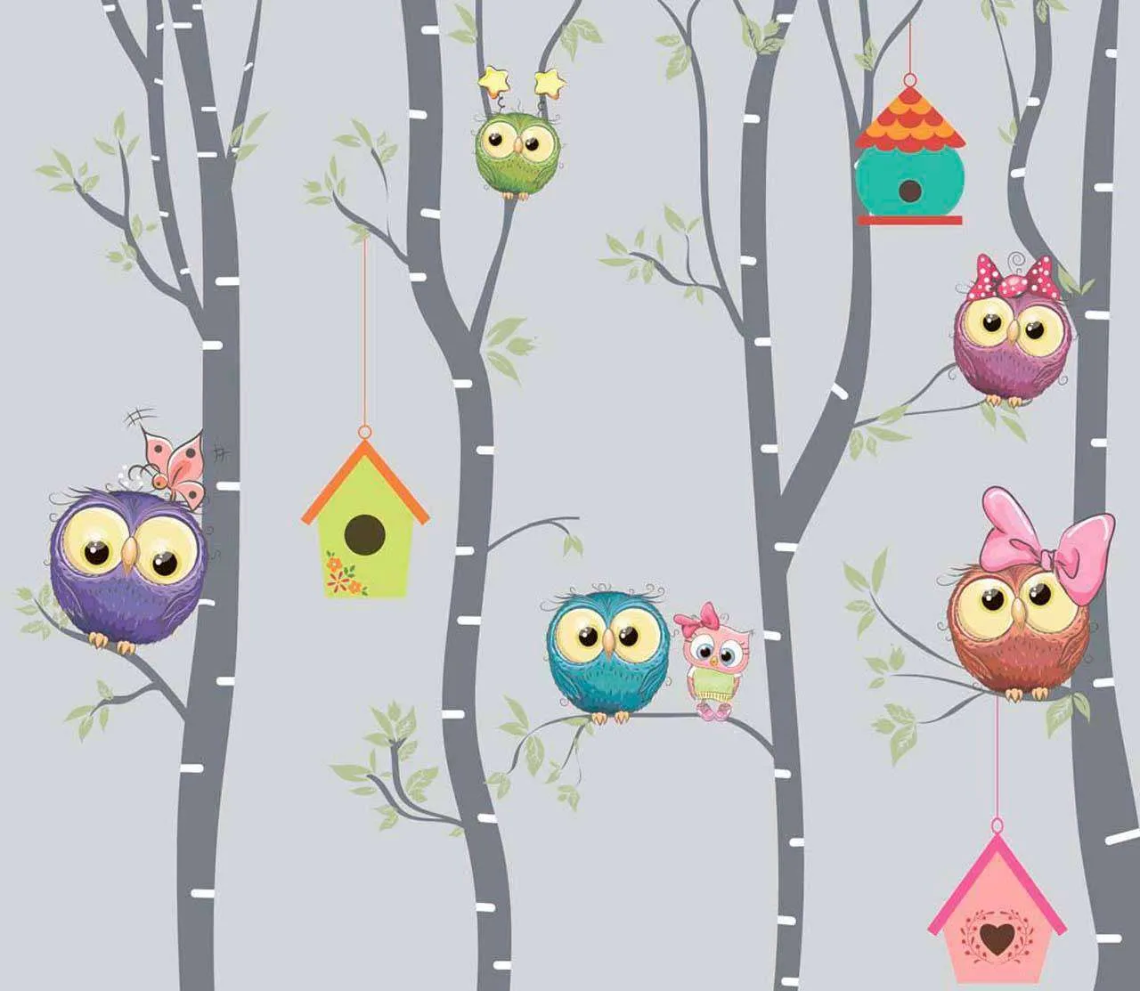 Фотообои в интерьере совы на деревьях  7-849 фото