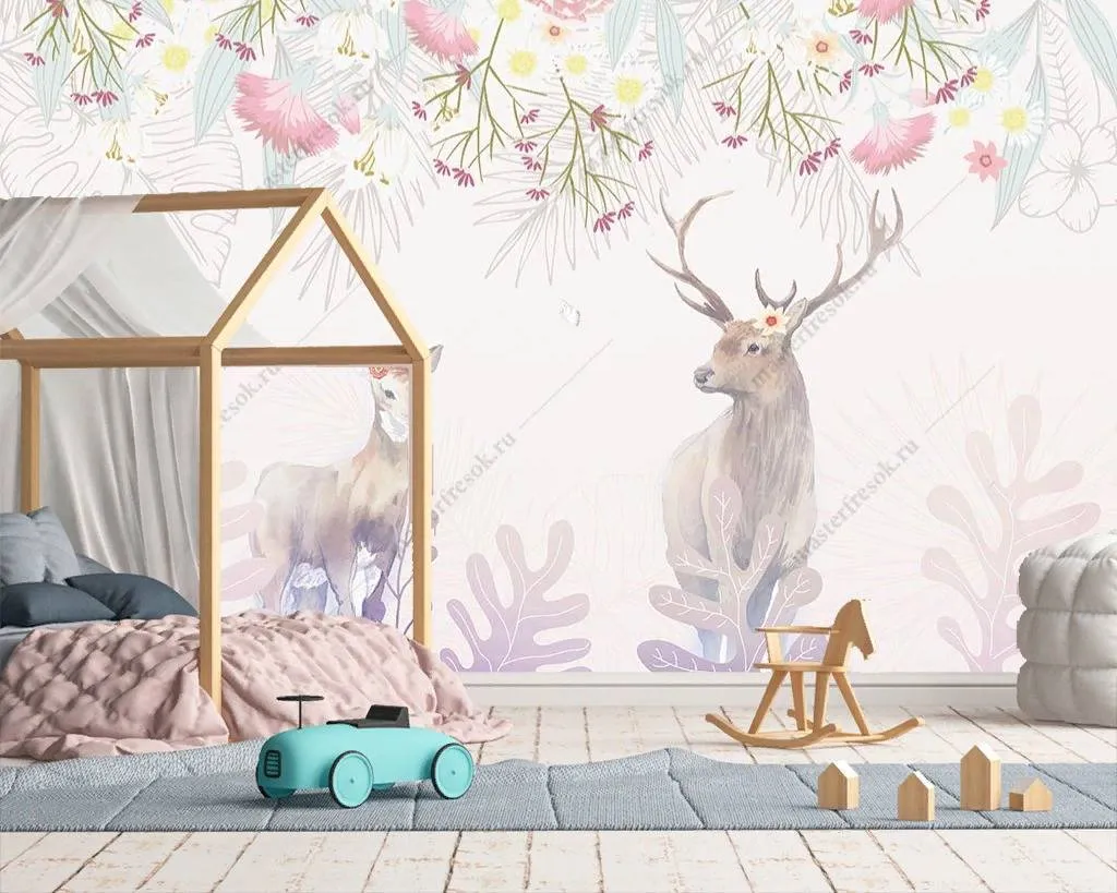 Фотообои Олени в цветах  14-125