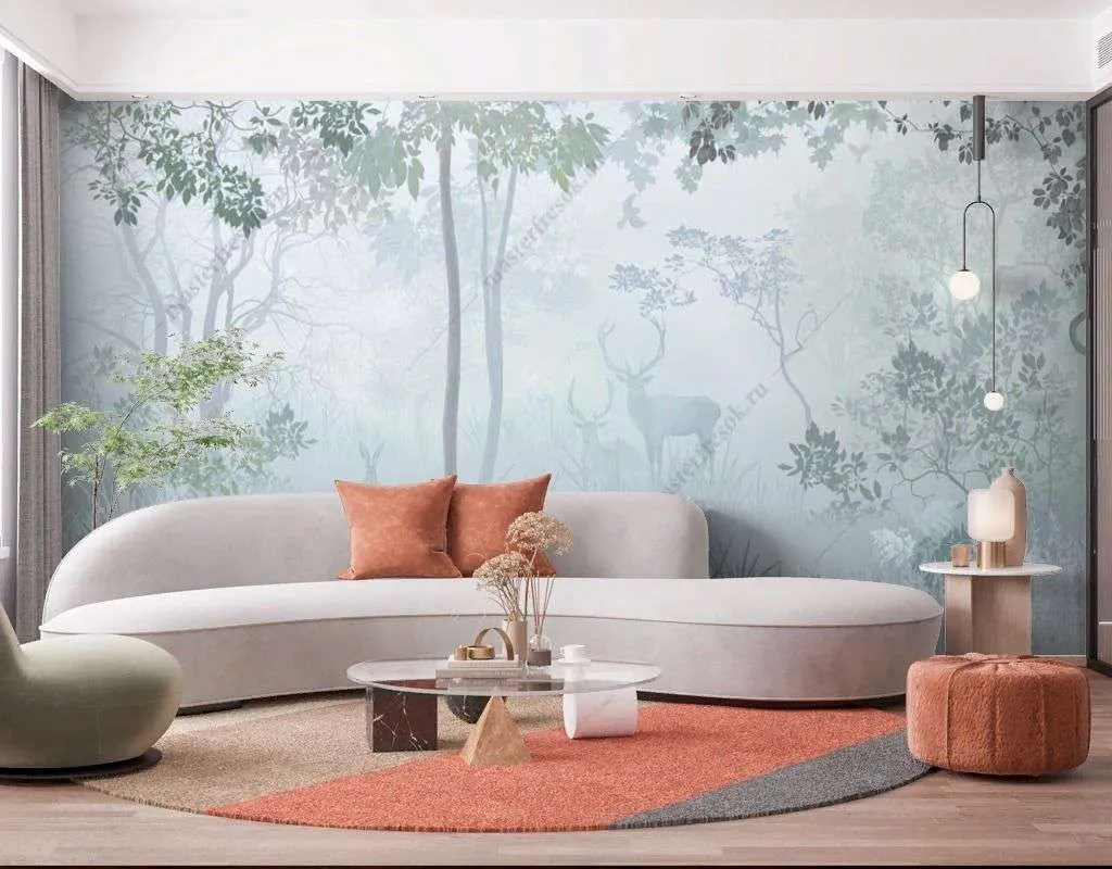 Фотообои в интерьере утренний лес  13-506 фото