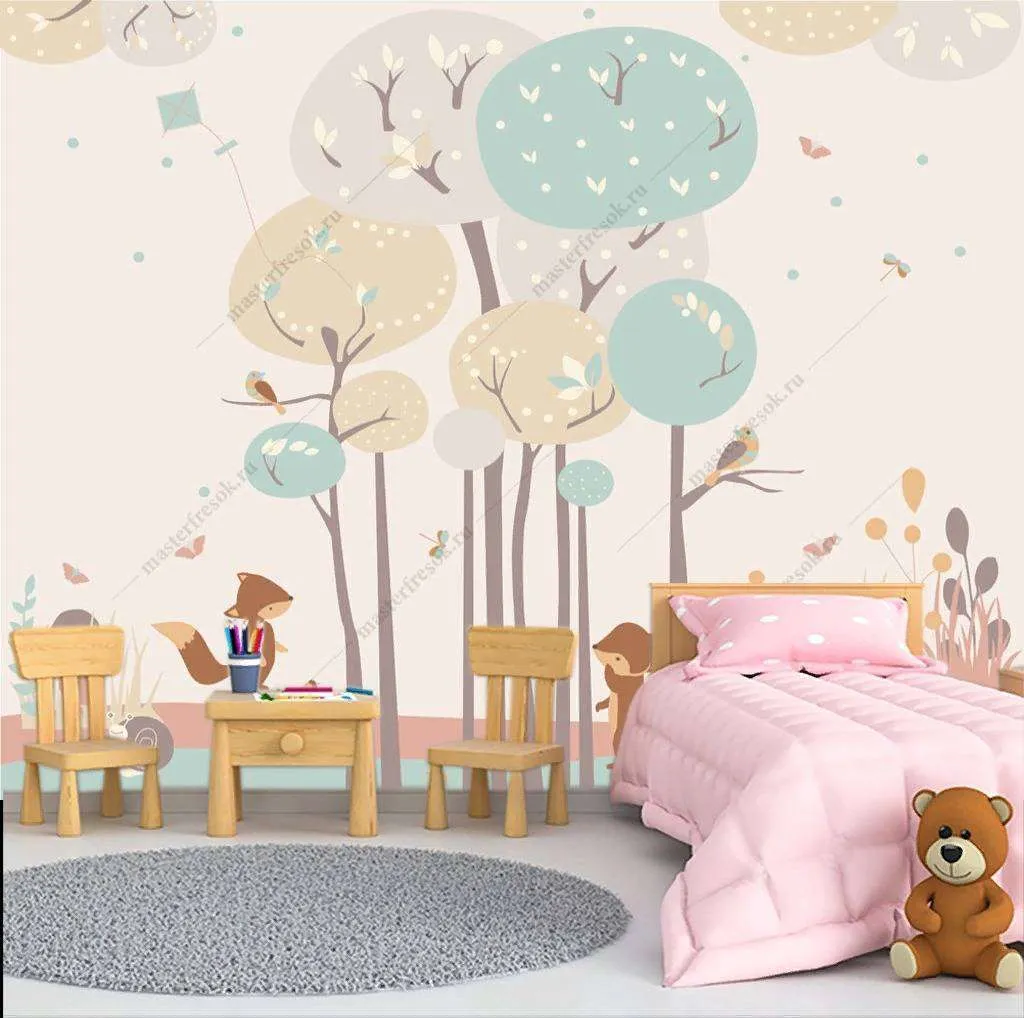 Фотообои в интерьере лисички в лесу  12-897 фото