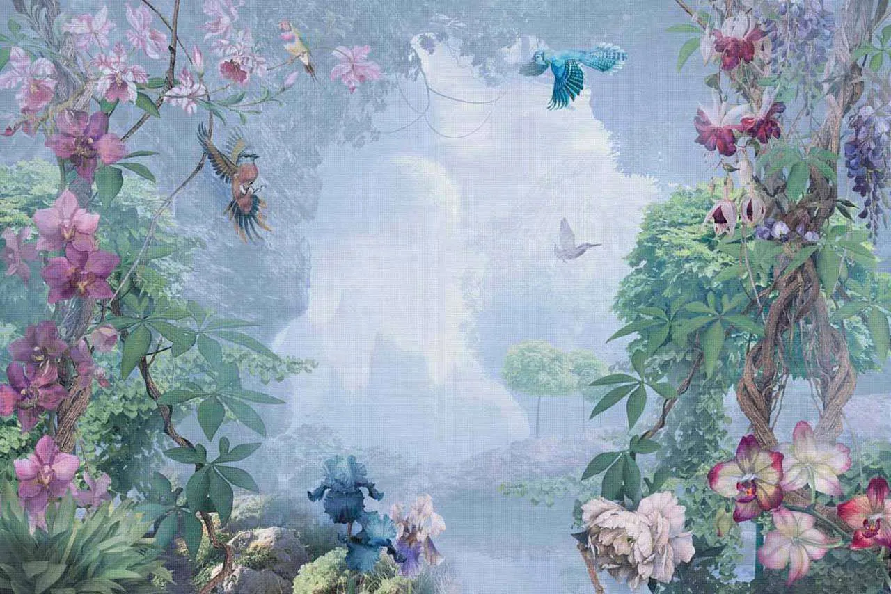 Фотообои в интерьере натюрморт птицы и цветы  7-404 фото