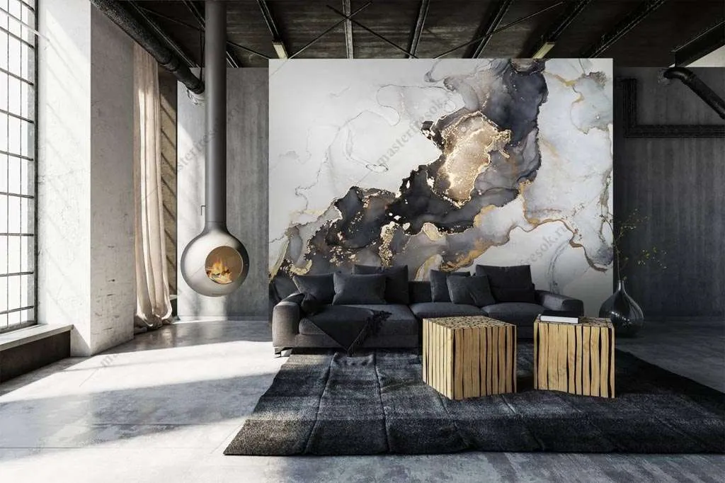 Фотообои Бесшовные обои на стену:  Флюид черное золото. Артикул: 9-1423  