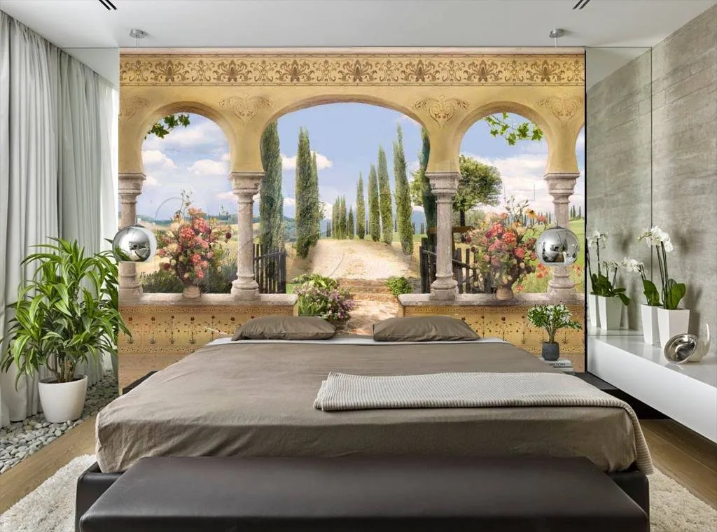 Фотообои в интерьере вид на парк с террасы  7-158 фото