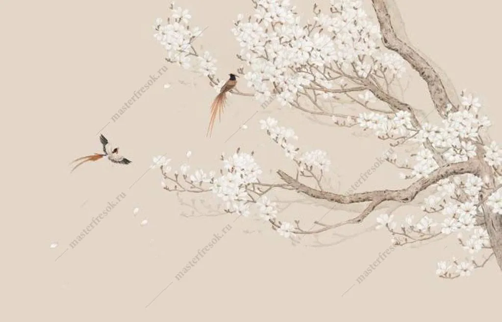 Фотообои в интерьере белая сакура  15-941 фото