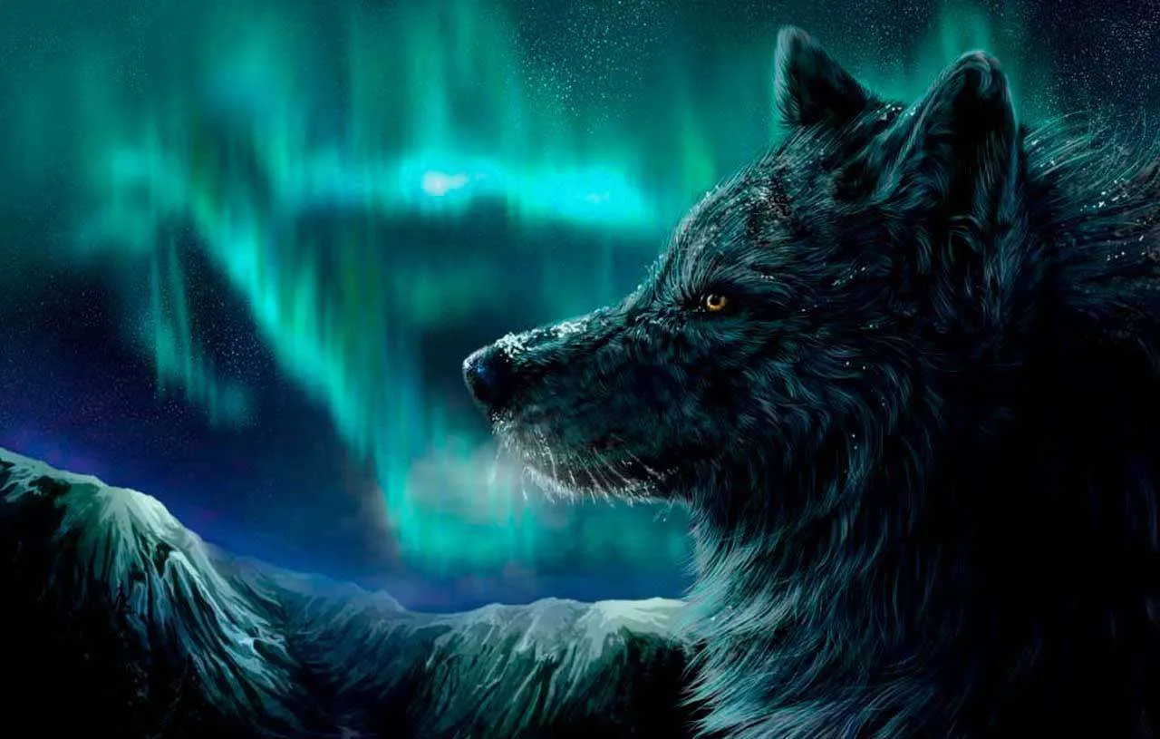 Фотообои в интерьере волк фэнтези на синем фоне  4-172 фото