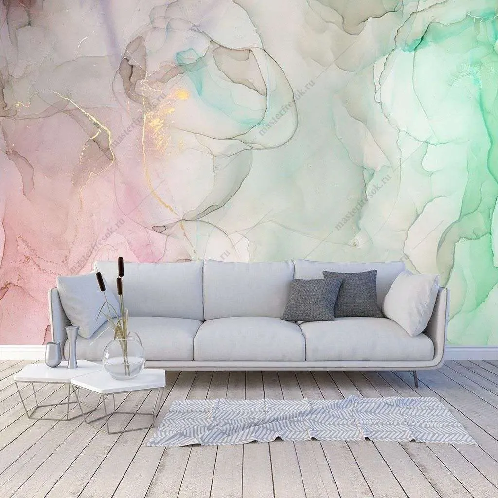 Фотообои в интерьере флюид мятно розовый  9-1413 фото