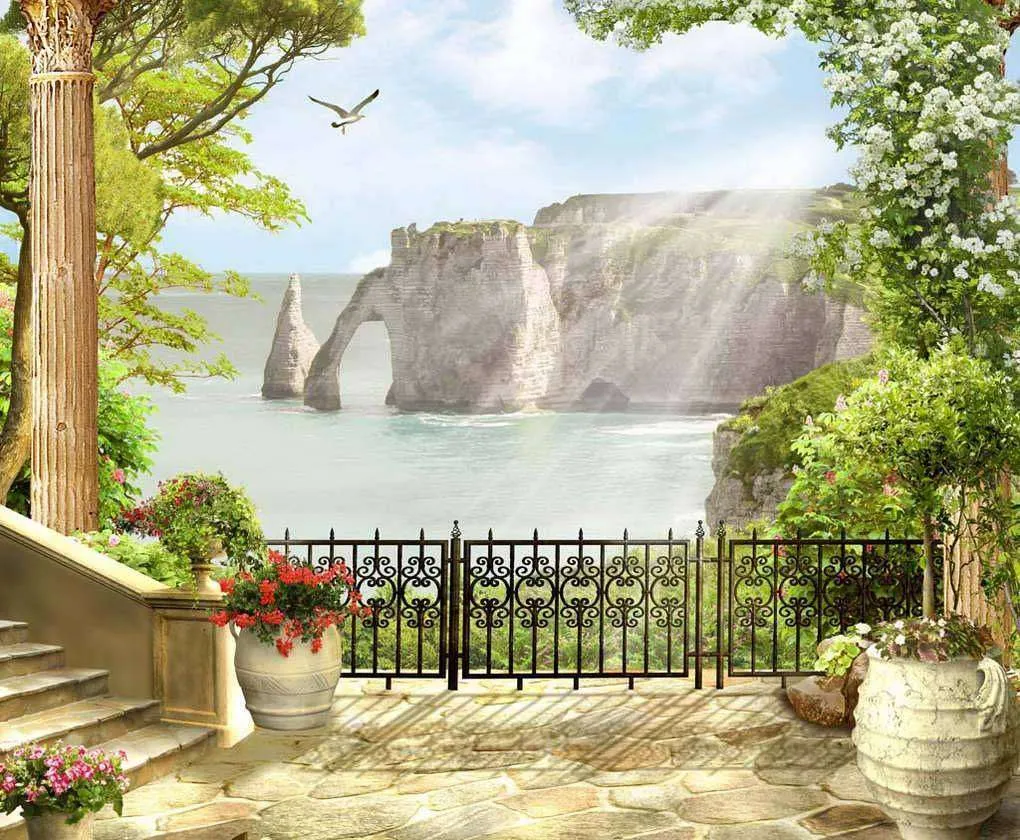 Фотообои в интерьере терраса с видом на скалу  17-0046 фото