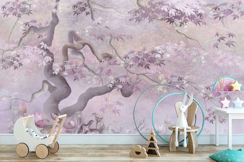 Фотообои в интерьере дерево с листьями  13-196 фото