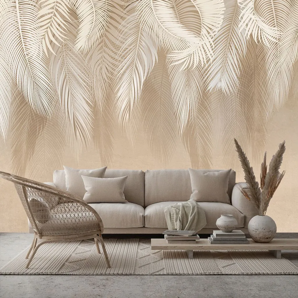 Фотообои в интерьере ветви пушистые бежевые  9-2115 фото