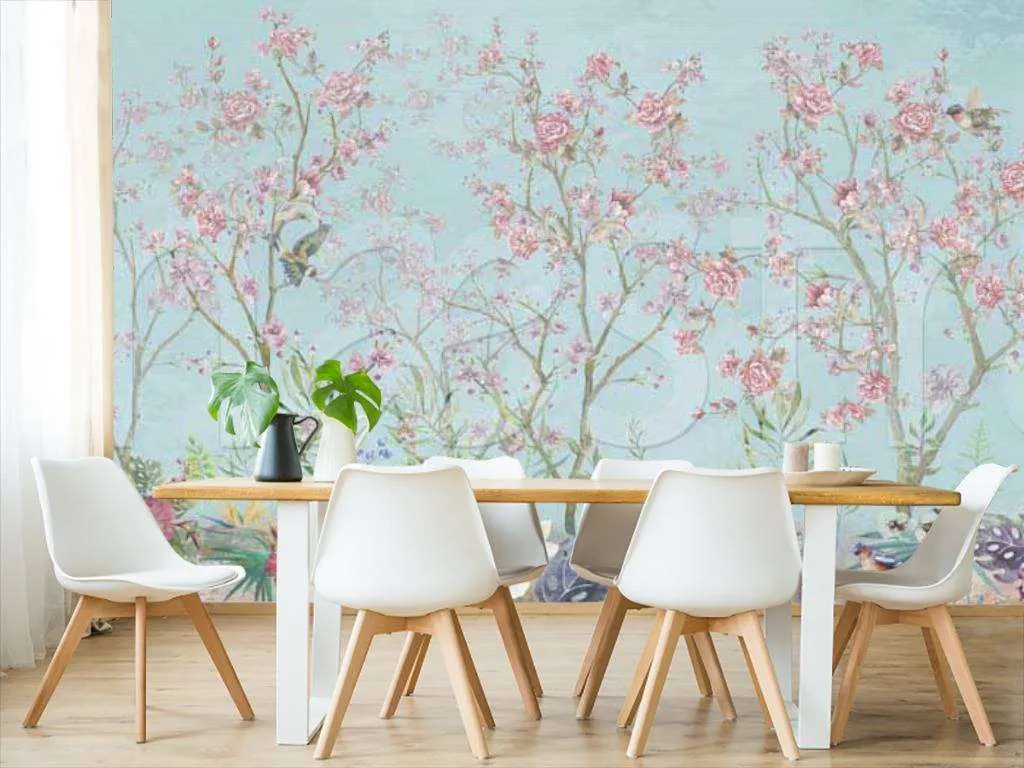 Фотообои в интерьере деревья на голубом фоне  7-223 фото