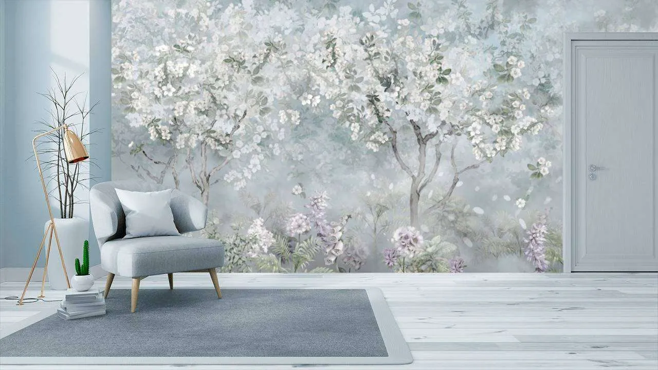 Фотообои в интерьере цветущее дерево  13-200 фото
