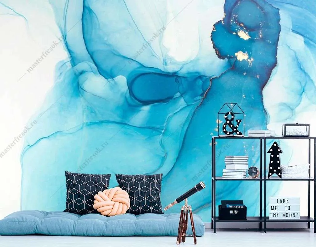 Фотообои в интерьере синяя абстракция  9-1547 фото