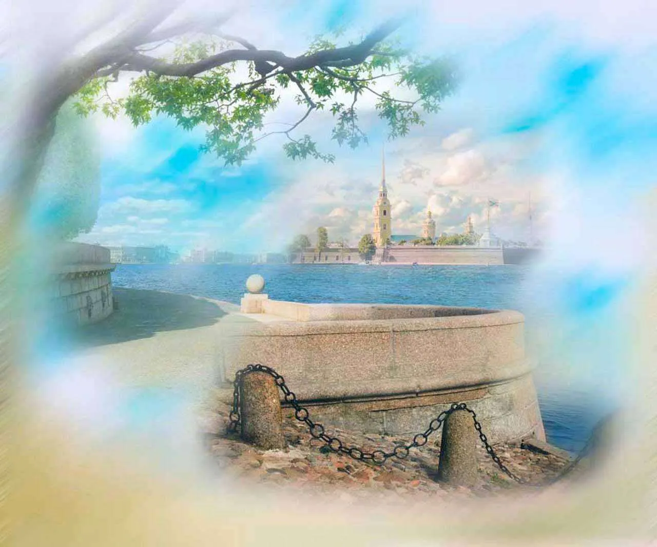 Фотообои в интерьере вид на петропавловскую крепость  7-504 фото