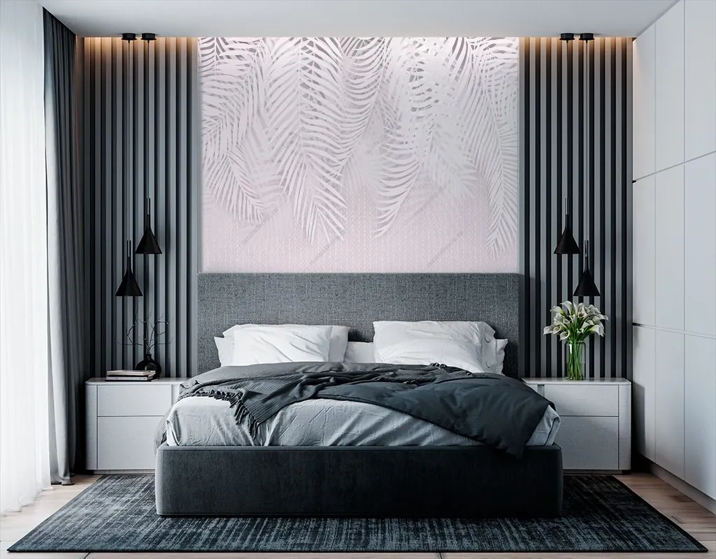 Фотообои в интерьере нежно-розовые перья  14-550 фото