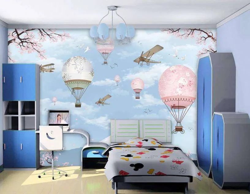 Фотообои в интерьере розовые воздушные шары на голубом фоне  15-087 фото