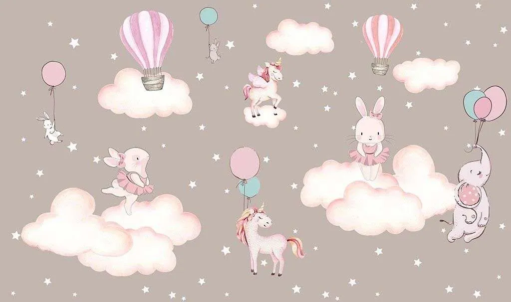 Фотообои в интерьере зайчики на облаках  12-1492 фото