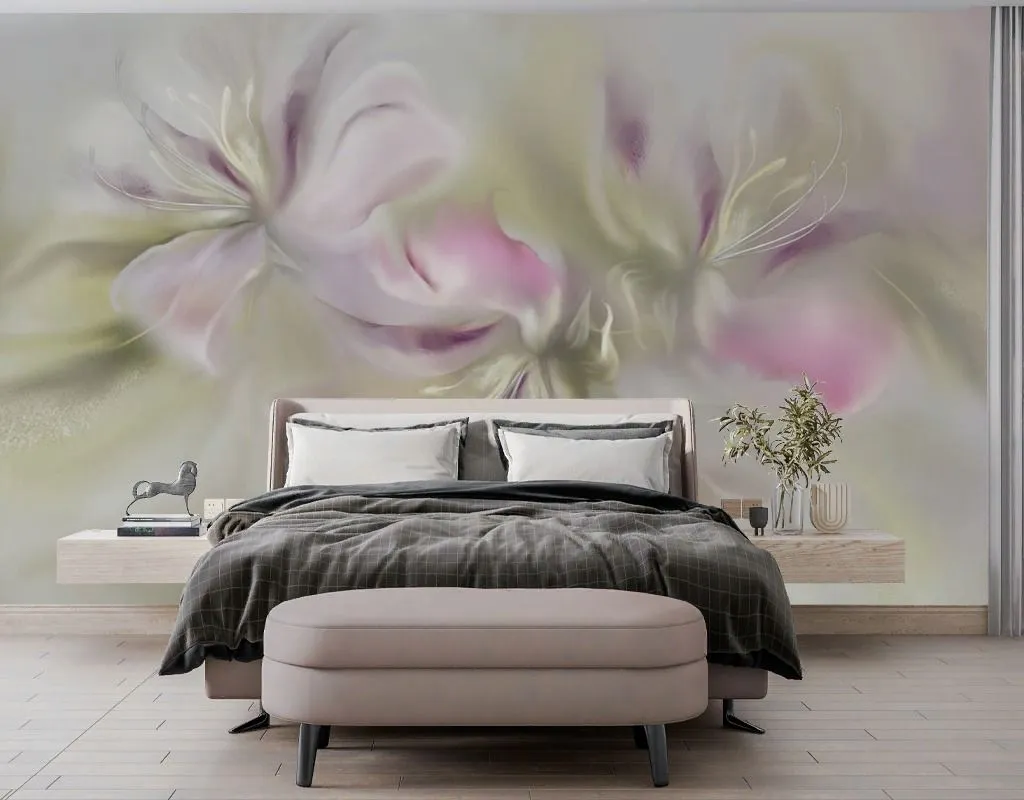 Фотообои в интерьере цветы бежевые  13-736 фото