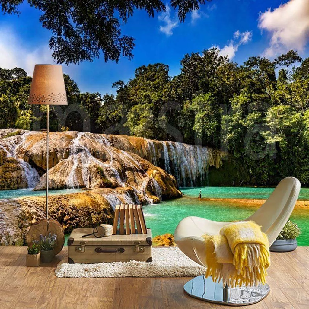 Фотообои в интерьере водопад в мексике. каскады агуа асуль.  9-912 фото