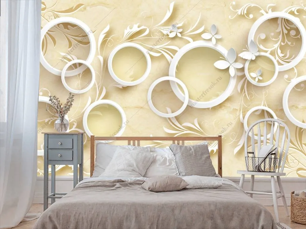 Фотообои в интерьере 3д белые веточки  10-631 фото