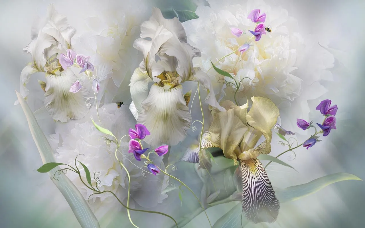 Фотообои в интерьере букет в легкой дымке  13-468 фото