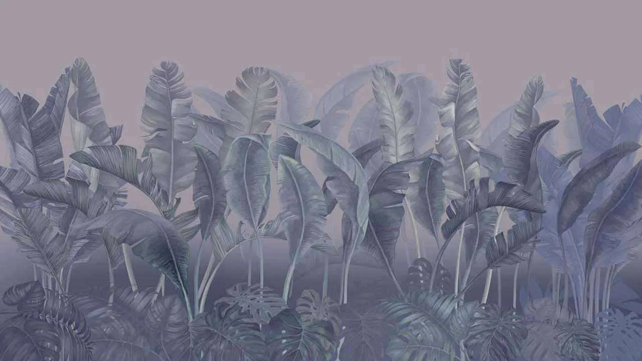 Фотообои в интерьере листья в синих тонах  7-874 фото