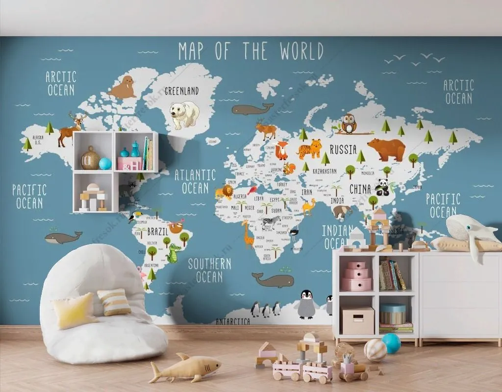 Фотообои Карта на синем фоне  14-518