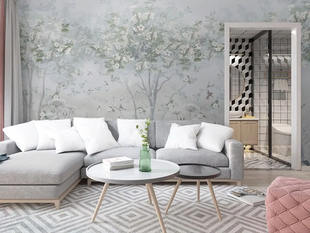 Фотообои в интерьере лес светлый зеленый  13-709 фото