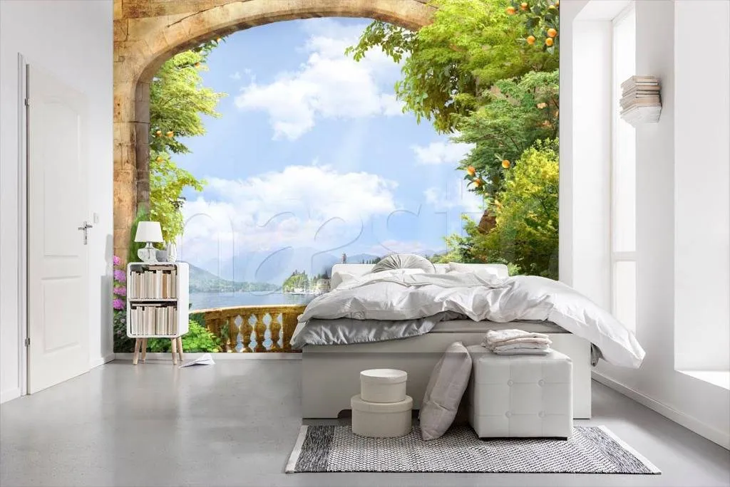 Фотообои в интерьере арка с выходом на набережную  11-057 фото